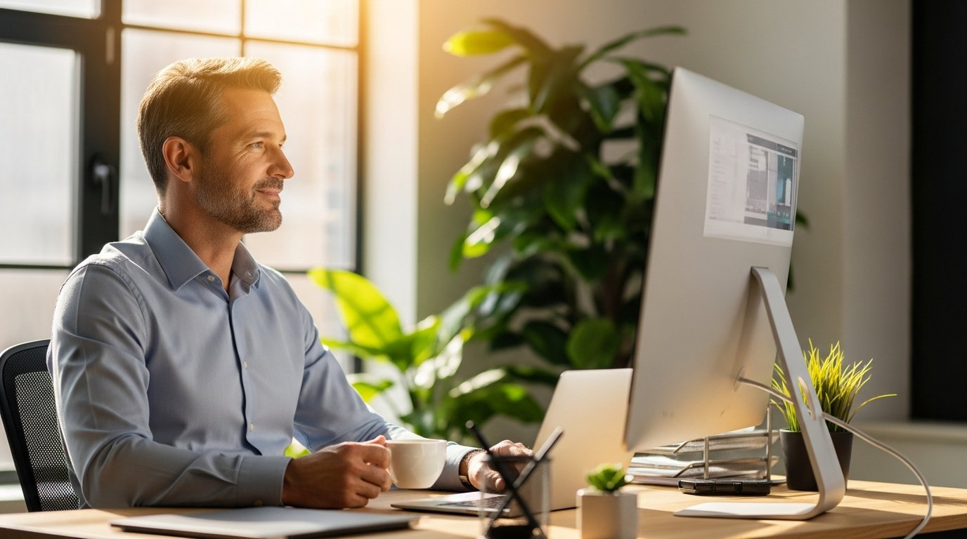Operations manager configuring AI agents from a modern workspace