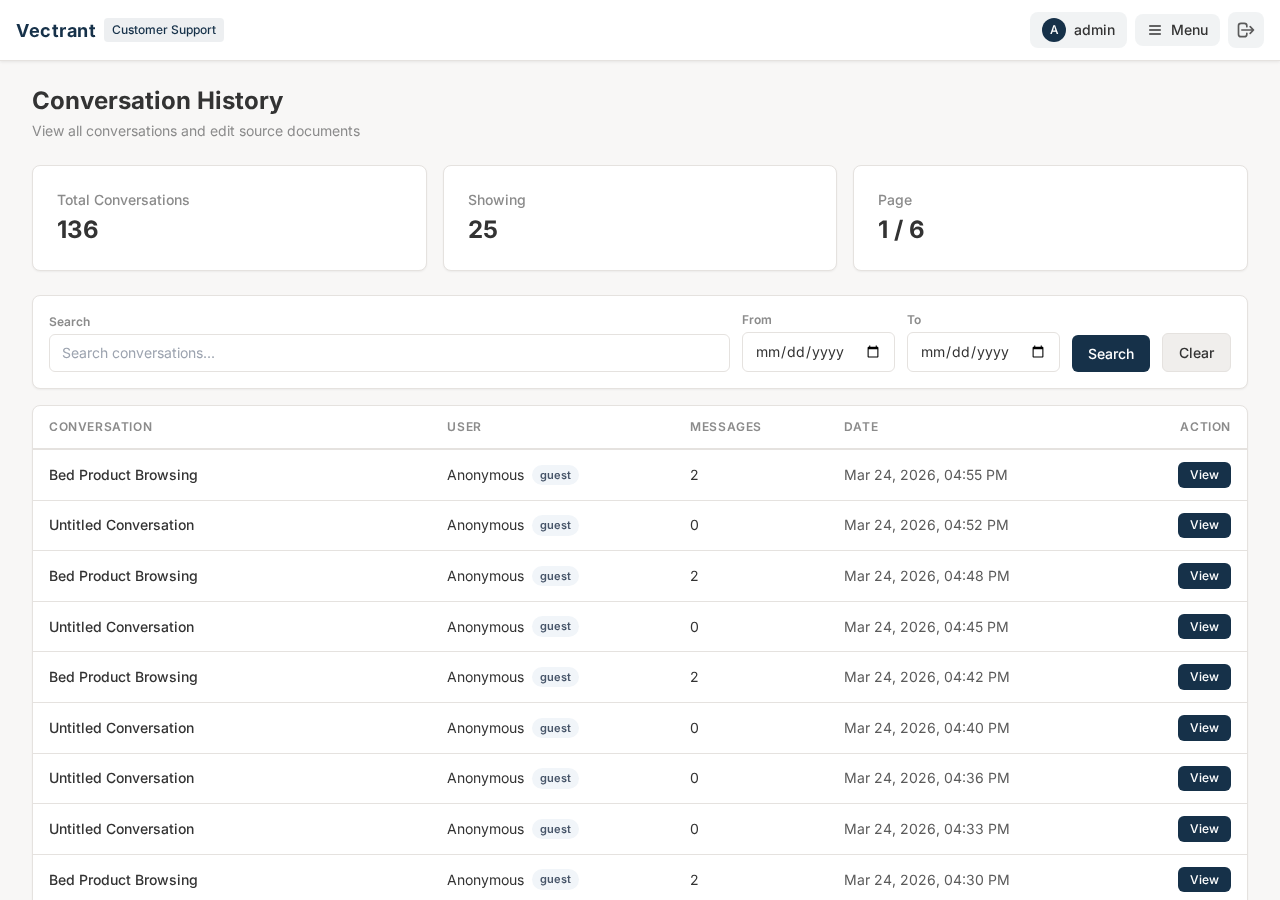Vectrant conversation management dashboard